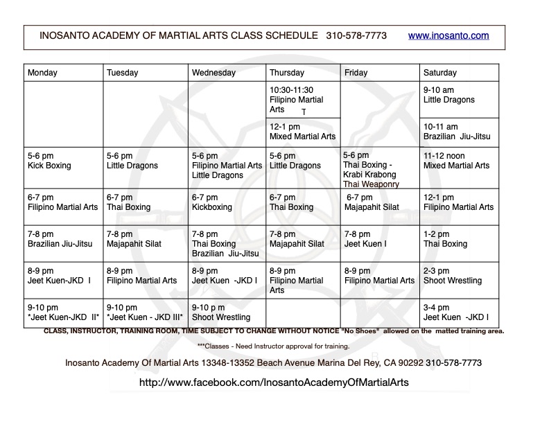 Class Schedule – Inosanto Academy